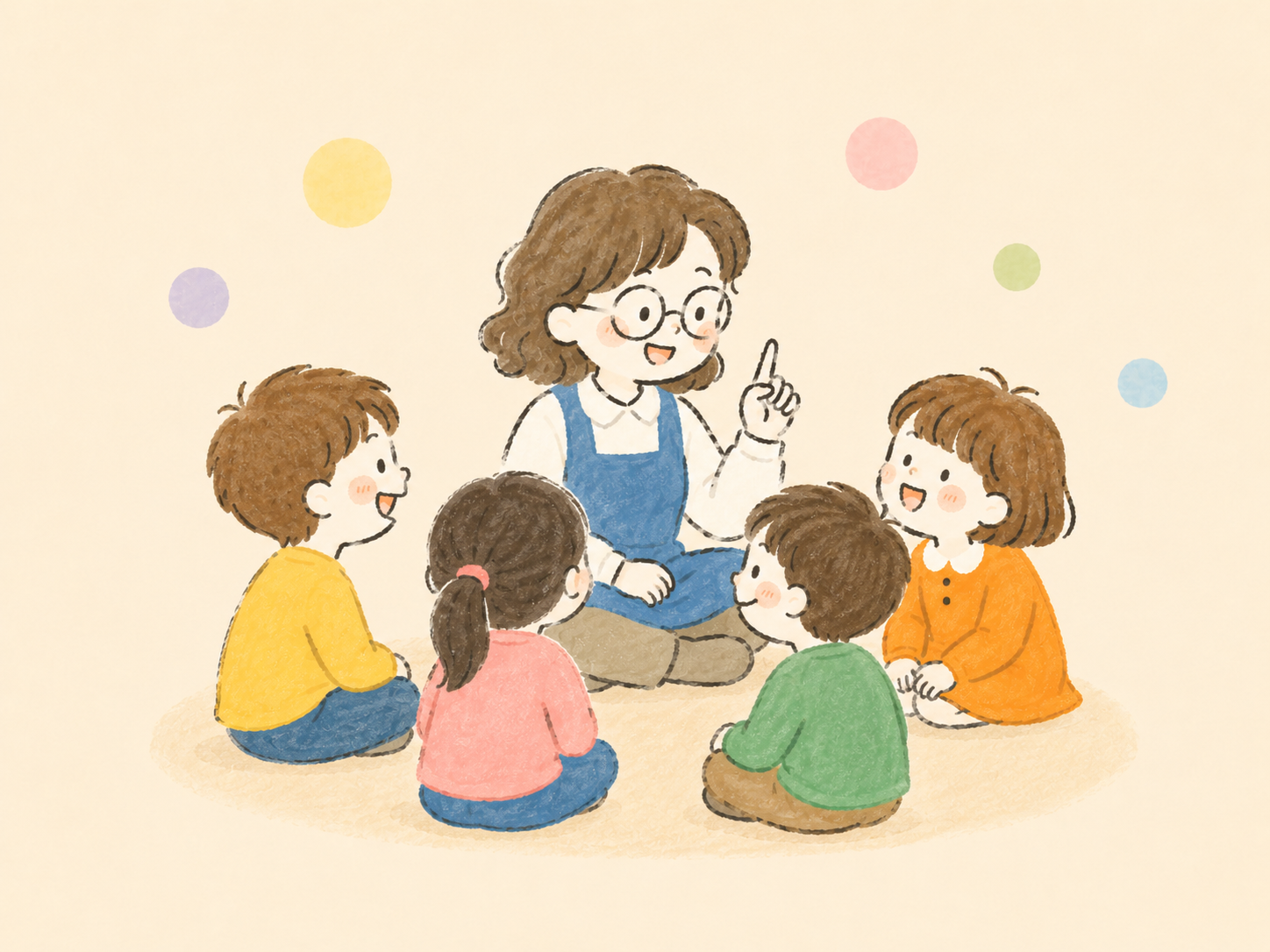 教室で絵本を読んでもらう子どもたちのイラスト